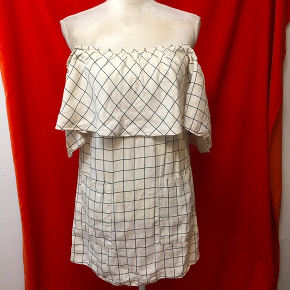 Reformation off shoulder ruffle Tennessee dress windowpane check linen xs - Picture 1 of 10